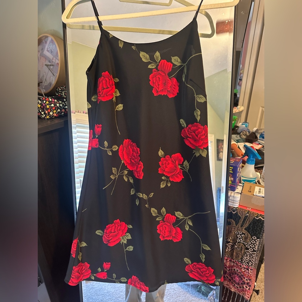Vintage La Belle Black and Rose Mini Slip Dress